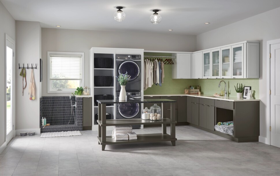 Multipurpose cabinets for a laundry room, mudroom, bathroom or home office designed with Gilcrest/Jewett